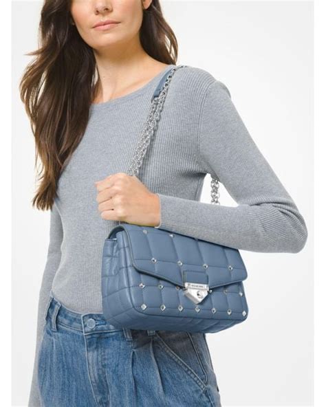 michael kors blue quilted leather hand bag|Michael Kors soho bag sale.